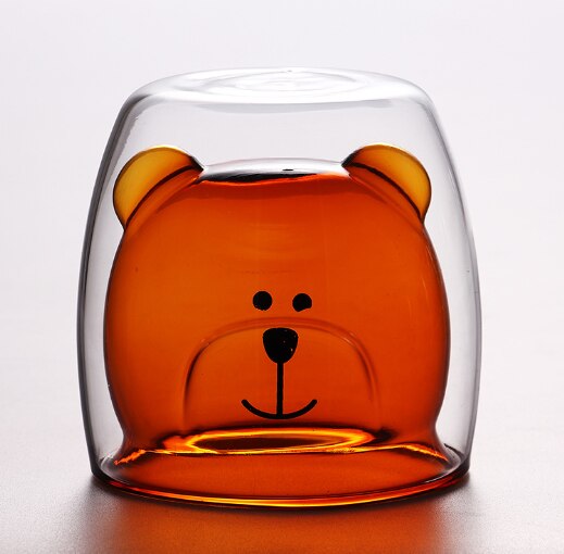 Grappige dieren dubbelwandige glazen beker kerst koffiemok melkglas hittebestendig loodvrij glas verre dubbele paroi: Beerbruine kleur