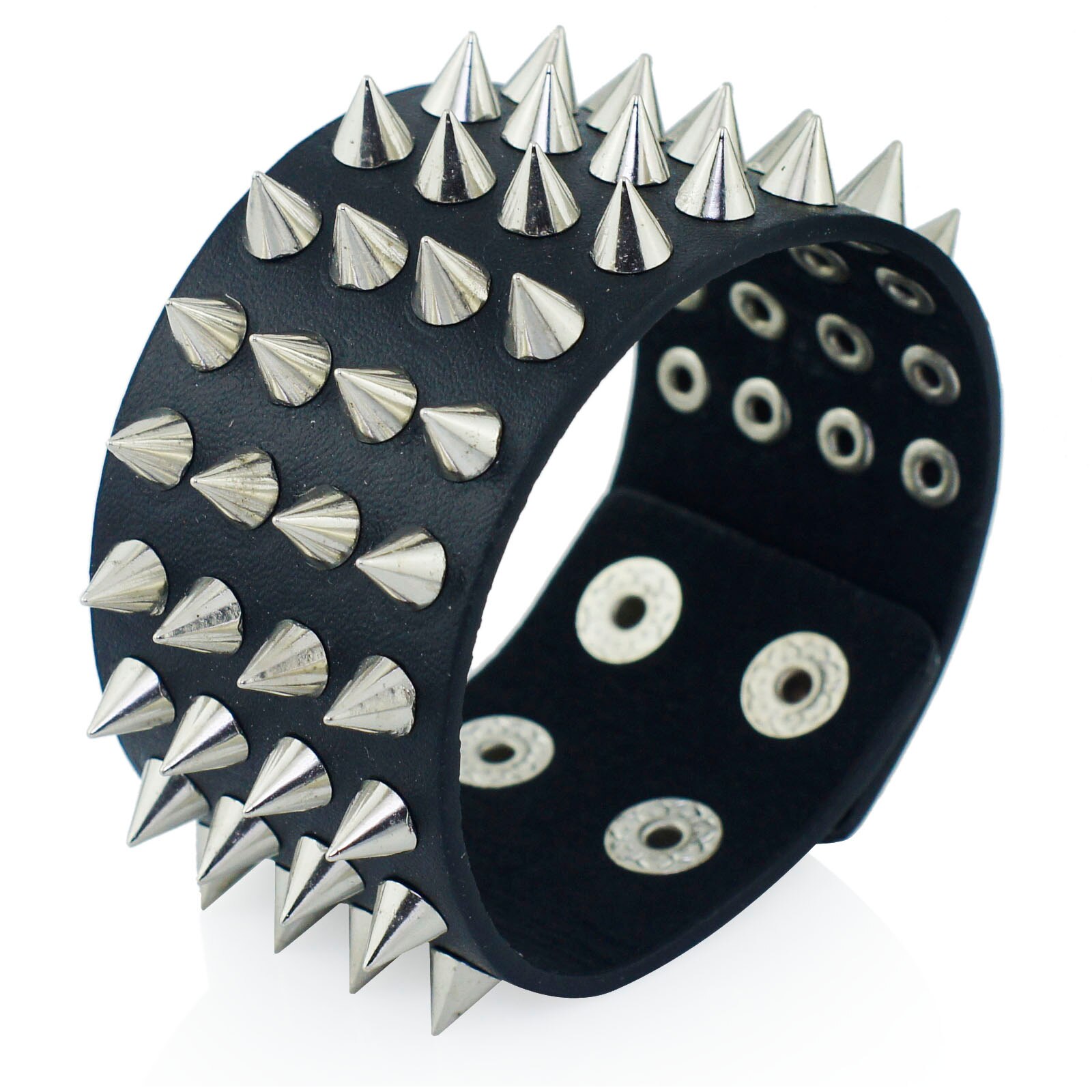 Unisex stilfuld unik fire række pigge nitte gotisk rock stud bredt tilbehør læder punk enkelt armbånd armbånd smykker  ds263