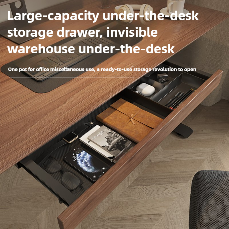 Cajón debajo del escritorio de madera de nogal, bandeja deslizante oculta para almacenamiento de bolígrafos de oficina para mesa de ordenador, sistema organizador que ahorra espacio