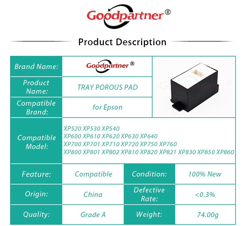 1PC x 1611102 XP600 XP610 XP630 XP700 XP710 XP800 XP830 TRAY POROUS PAD INK EJECT for Epson XP760 XP750 XP860 XP720 XP820 XP620