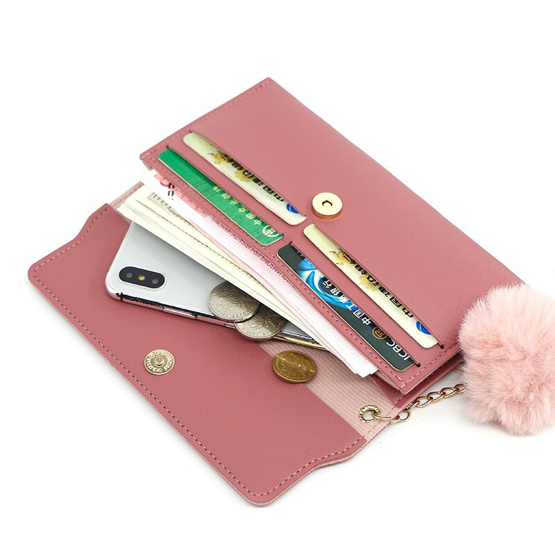 Modieuze Vrouwen Lange Portefeuilles Pure Kleur Wol Boog Clutch Bag Card Bag Coin Purse Standard Wallets Pu Solid Polyester