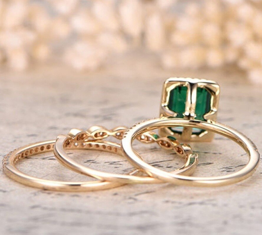 exquisit Gold Füllen Grün Kristall Zirkon schneiden Engagement Ring einstellen Edlen Schmuck