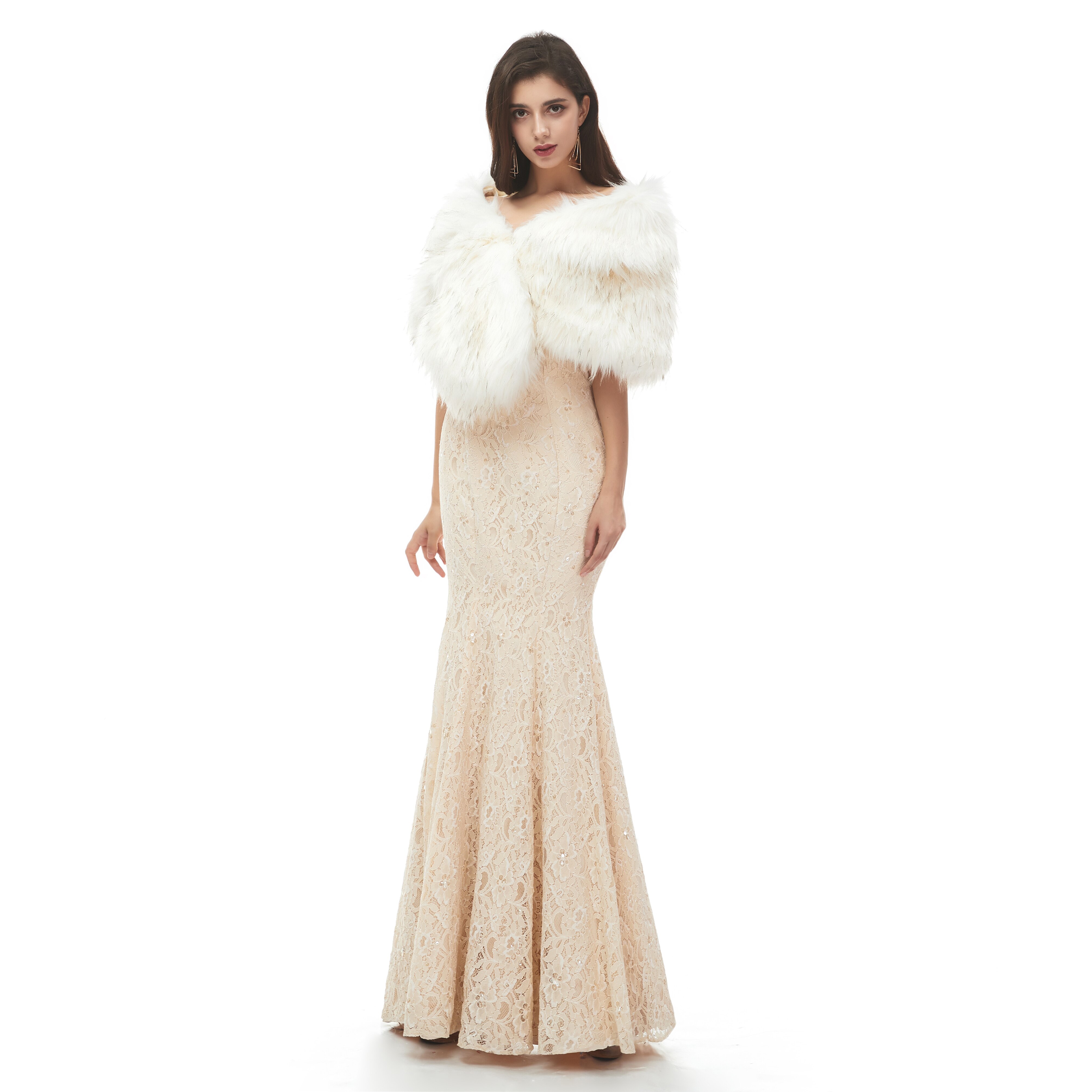 JaneVini Women Shrugs Faux Fur Wraps Formal Winter Warm Bridal Cape Bolero Evening Wraps Wedding Stoles Accessories