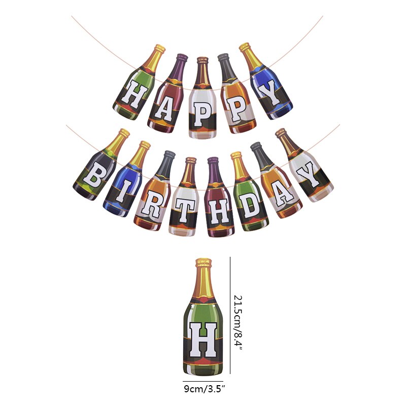 1set Happy Birthday Letter Pull Flag Wine Bottle Mermaid Baby Shower Theme Party Paperboard Banner Backdrop Decoration Supplies: B03