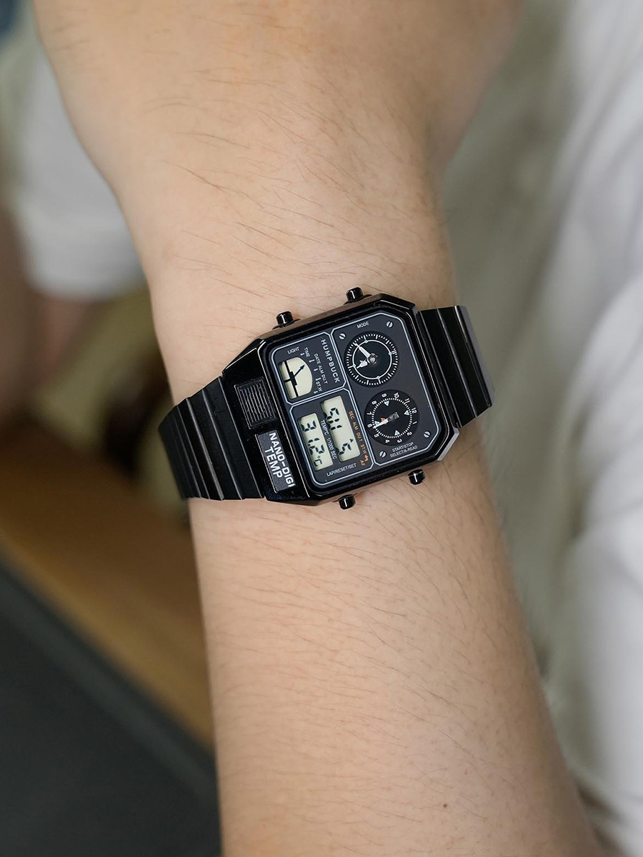 HUMPBUCK Relojes digitales para hombres Temas clásicas Reloj de pulsera multifuncional con cronómetro de temperatura Tiempo dual y calendario
