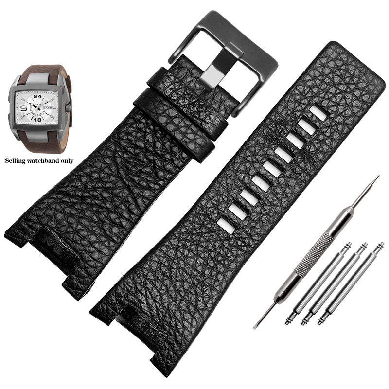 Bracelet de montre en cuir véritable pour Diesel DZ1216 DZ1273 DZ4246 DZ4247 DZ287: White black