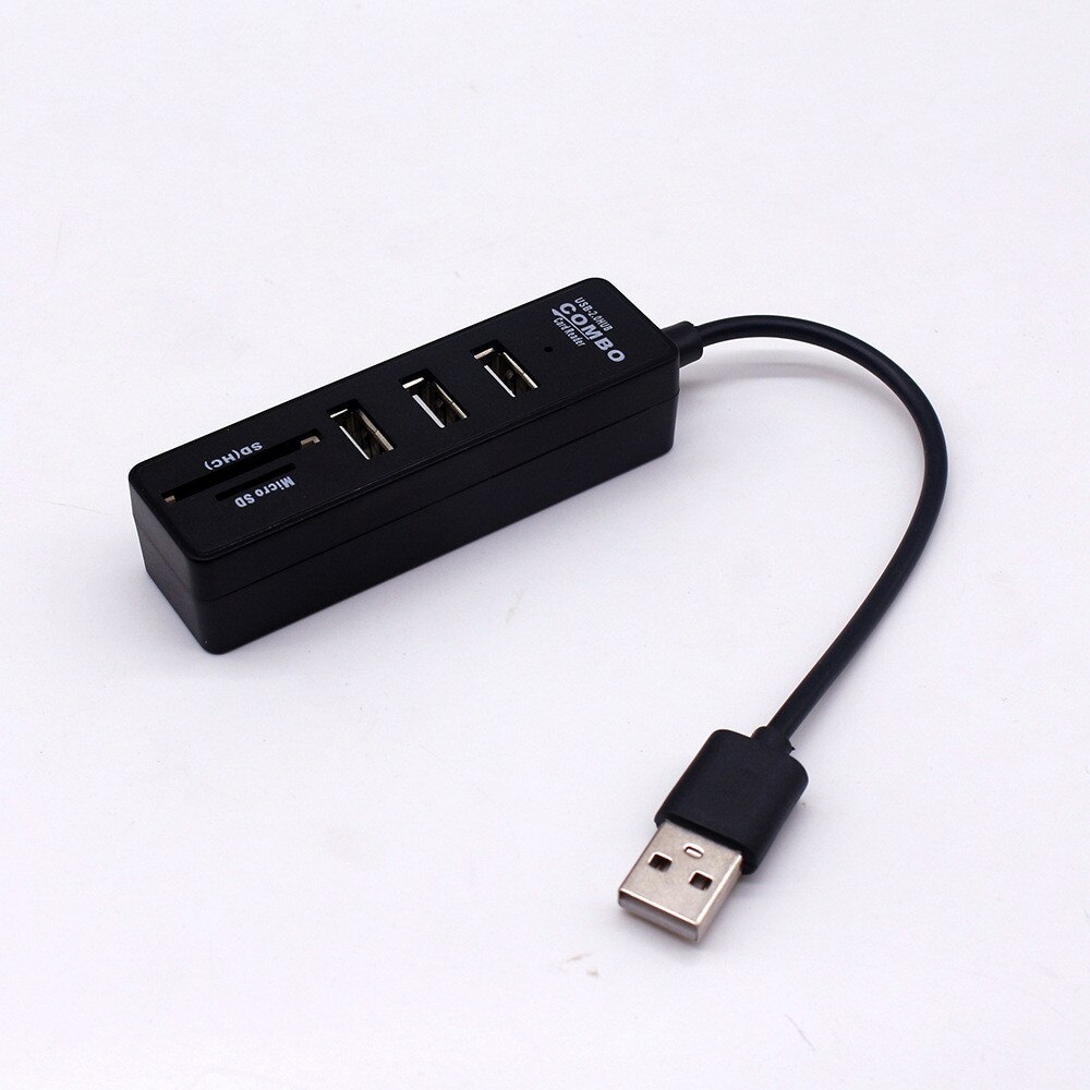 Usb Hub 2.0 Multi Usb 2.0 Hub Usb Splitter High Speed 3 Ports 2.0 Hab Tf Sd Card Reader All In One For Pc Computer Accessories: Black