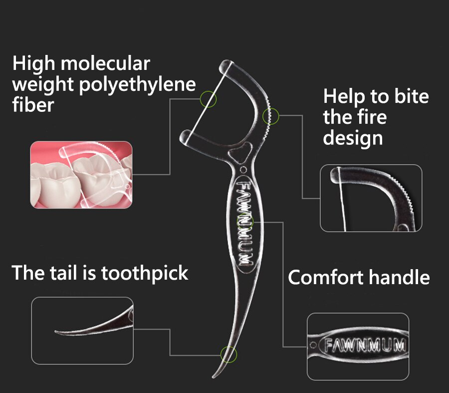 52pcs/box Adult Unwaxed Dental Floss Flosser Picks Teeth Toothpicks Stick Tooth Clean Oral Care Pebble Dental Pick Floss