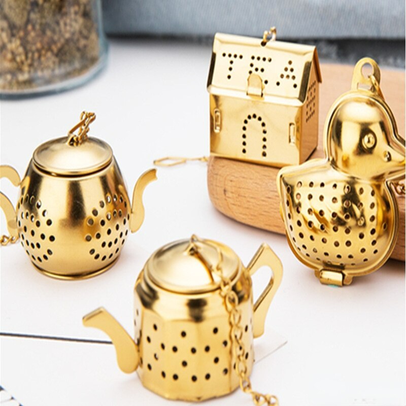 Gold Plated Tea Drain For Kitchen Coffee Maker Water Filter Barrier Cartridge 304 Stainless Steel Tea Ball Separator Drinkware