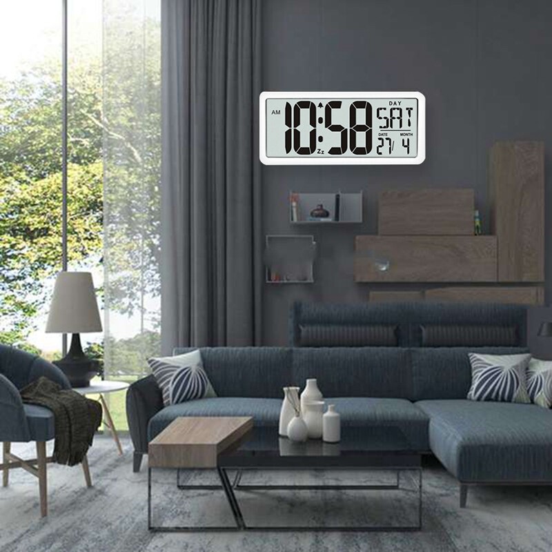 Square Wall Clock Series, Digital Jumbo Alarm Clock, LCD Display, Multi-Functional Upscale Office Decor Desk