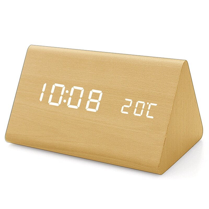 Digitale wekker met luchtvochtigheid en temperatuur, babykamerklok, stille, lichtgevende digitale houten wekker: Bamboe houtkleur