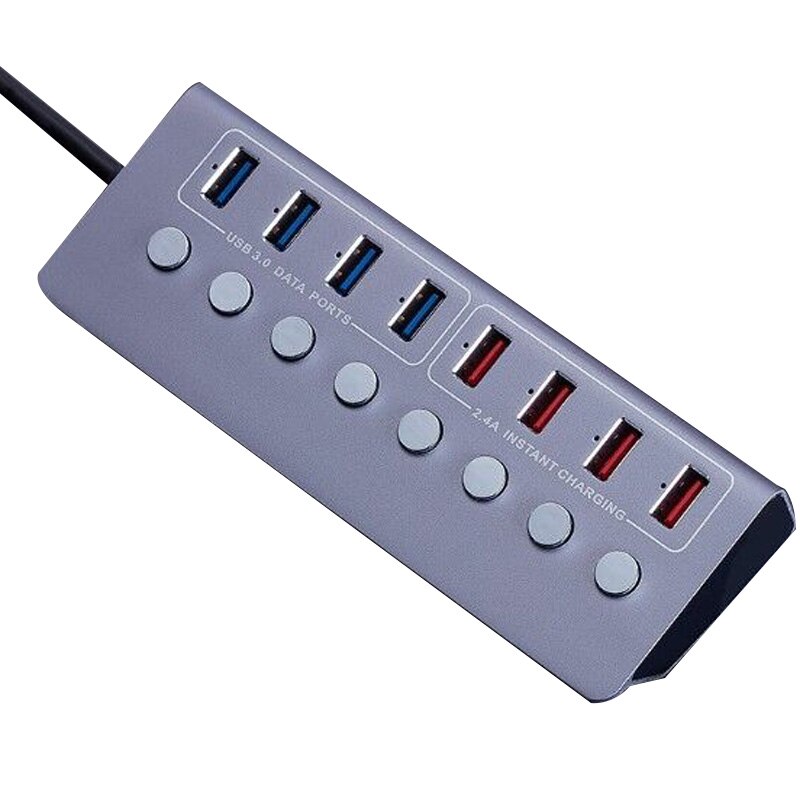 -aluminiumlegering 8-- poorts usb 3.0- splitter 4- poorts laptop uitgebreide usb-hub 4- poorts snellaadadapter externe amerikaanse stekker