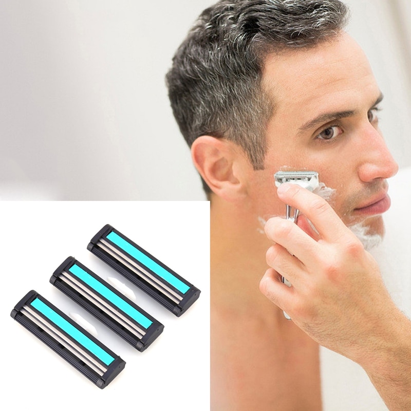 1 stk barberhøvel for menn, utskiftbar rett sikkerhetsbarberhøvelholder barberutstyr med 12 stk metall barberblad for menn