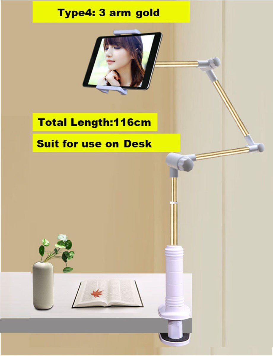 5-13 inch tablet telefoonhouder standaard voor ipad pro 12.9 metalen lange arm opvouwbaar bed desktop telefoon houder voor huawei iphone 11 x beugel: Type 4 goud