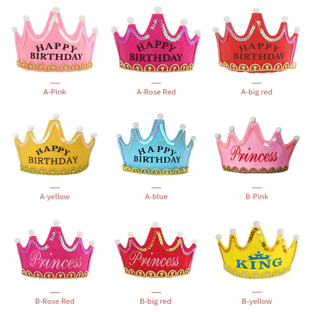 Crown Led Gelukkige Verjaardag Cap Kleurrijke Non-woven Hoed Koning Prinses Kroon Led Verjaardagsfeestje Decoraties Kerst Verjaardag Kroon