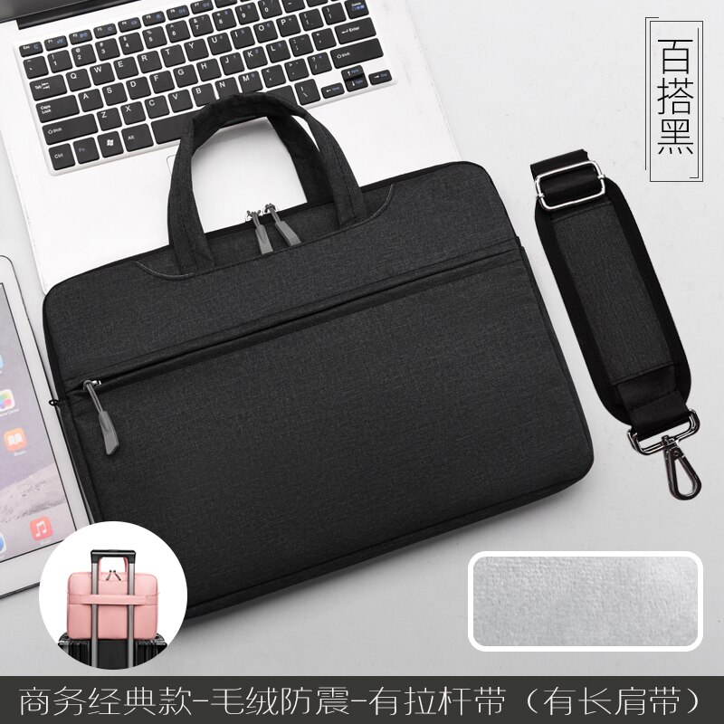 Sac d'ordinateur portable 13.3 14 15.6 17.3 pouces étanche sac d'ordinateur portable pour Macbook ordinateur épaule sac à main porte-documents sac souris sac: black with strap / 13.3 inch
