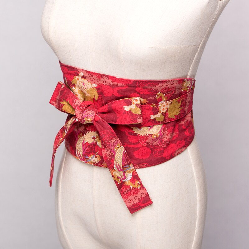 Japanskt blommönster vintage rosett stil dam kimono bälte brett obi skärp midja korsett slips kimono: Färg 1