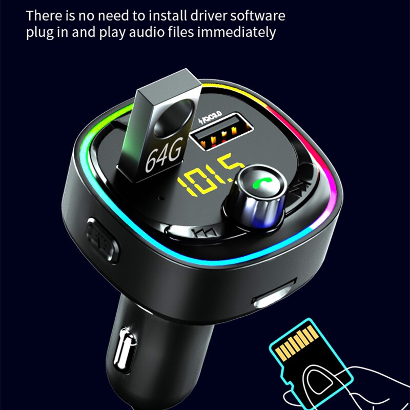 Récepteur Audio Bluetooth Voiture Kit Mains Libres Boutons Contrôle LinQ Noir