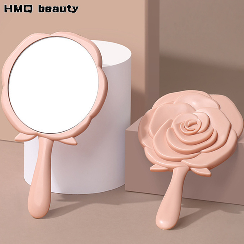 Espejo de maquillaje con forma de flor rosa, extensión de pestañas, espejo de tocador de mano, espejo cosmético portátil para niñas y mujeres, herramientas de maquillaje