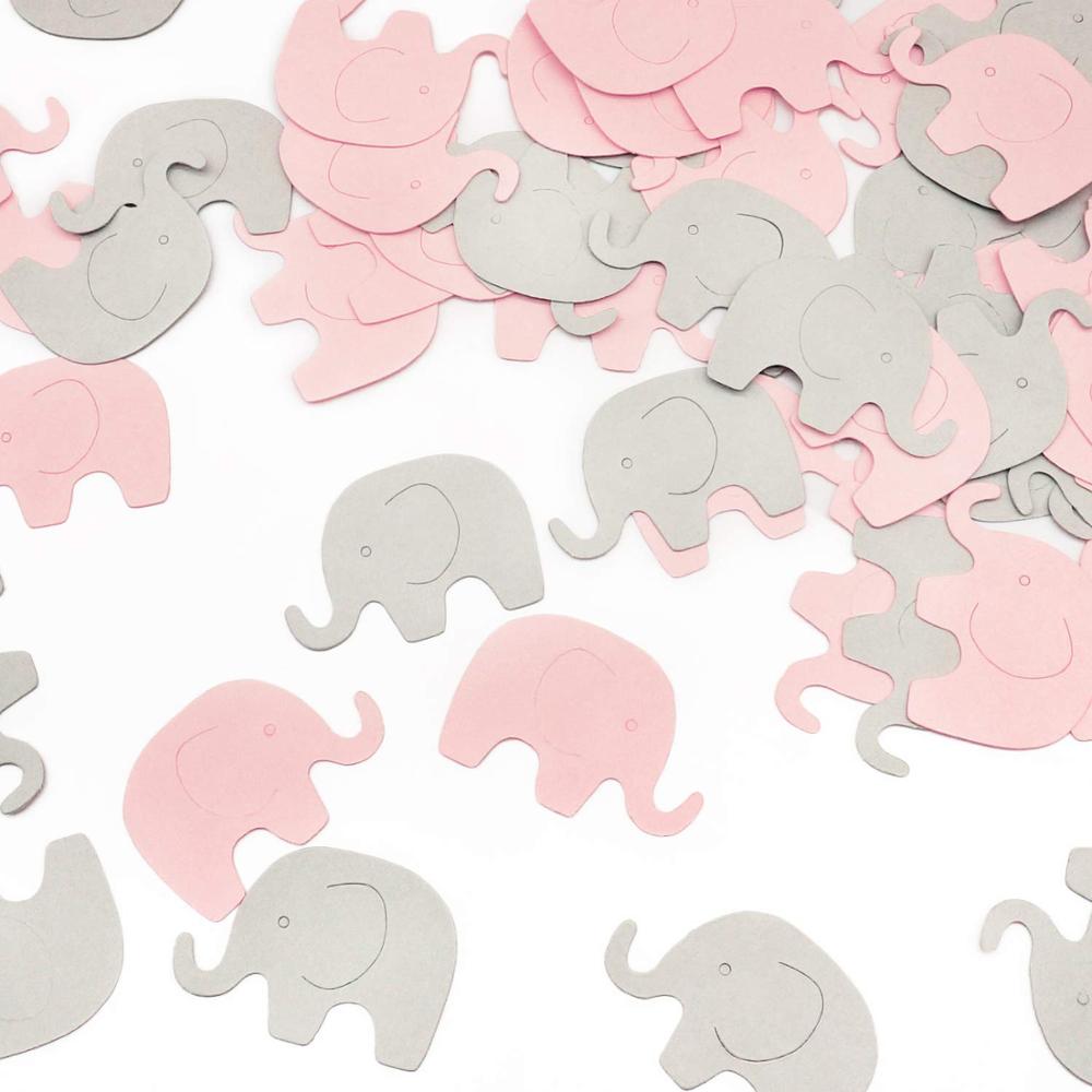 Confeti de papel de elefante para primer cumpleaños de niña y niño, relleno de para Celebración de bebé, suministros para fiestas temáticas, 100 piezas