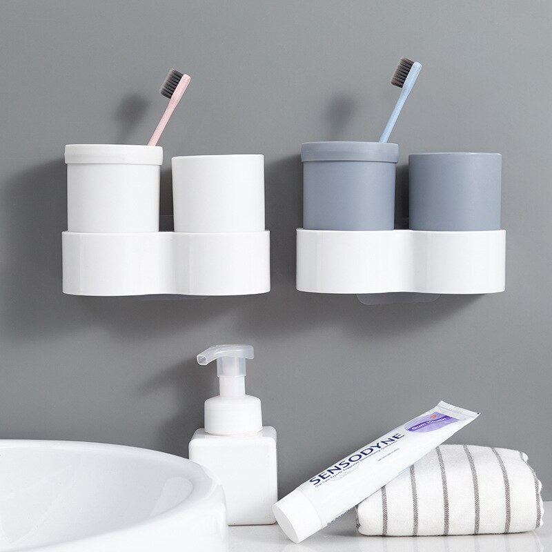 Bathroom Suction Wall Toothbrush Holder Wall-mounted Toilet Set Rack Storage Rack Toothbrush Cup Holder Tumbler Holder