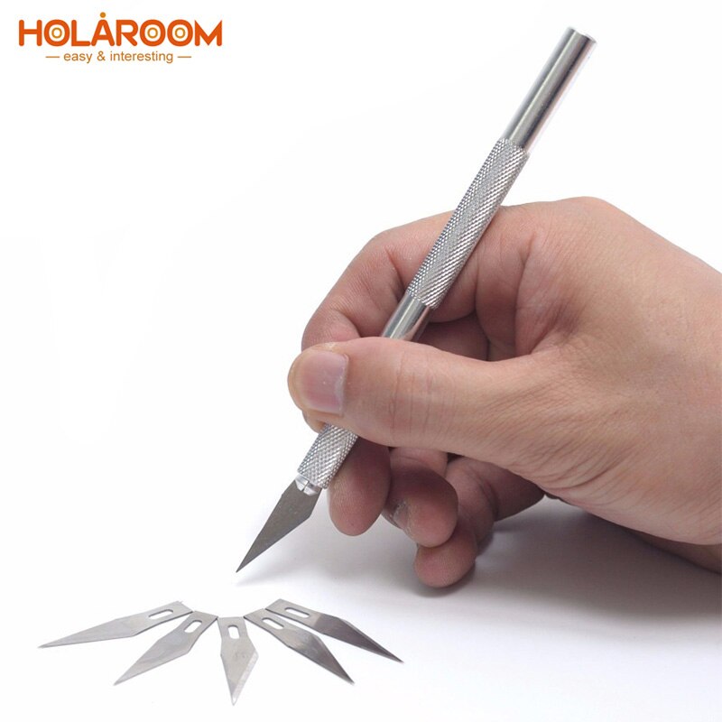 Holaroom 6 Stuks Blade Antislip Metalen Scalpel Ambachtelijke Graveren Pen Messen Diy Hout Papier Carving Fruit Snijden briefpapier