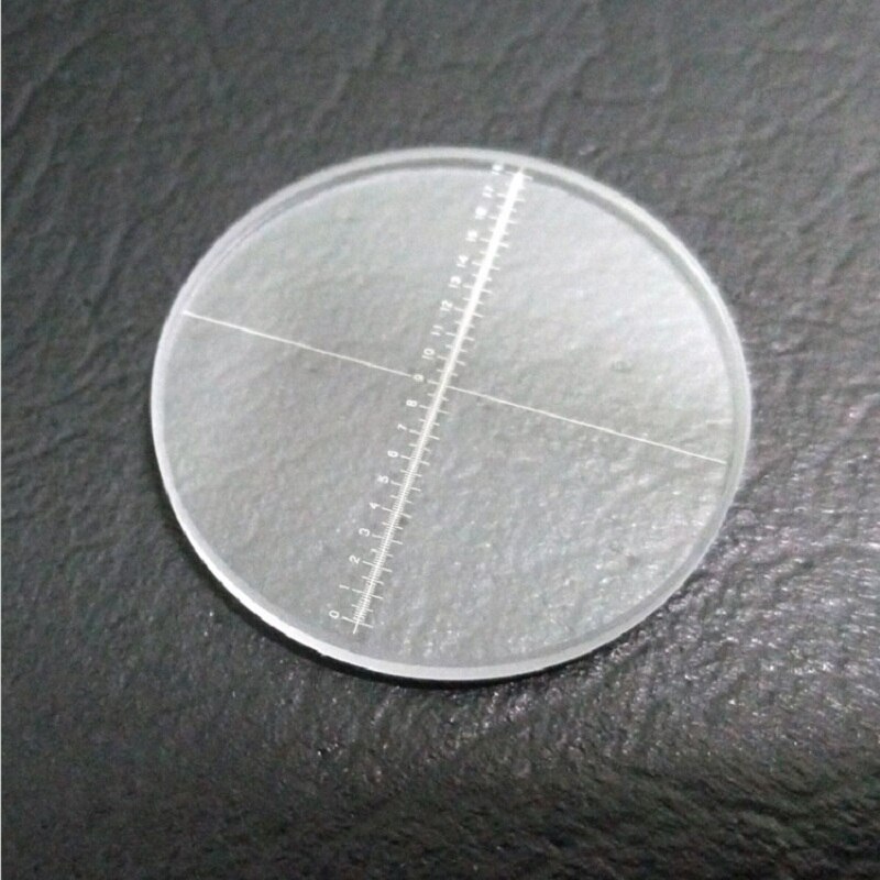 Div = 0.1 mm mikroskop okular mikrometer kalibrering glide okular reticle lodret linje vandret lineal 1-18 diameter 20 mm