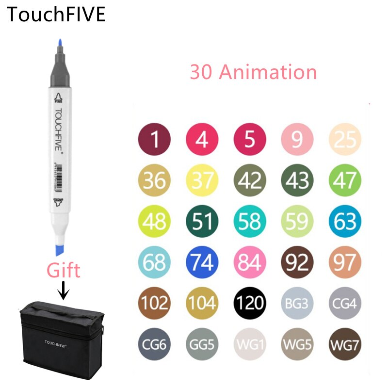 TOUCHFIVE 30/40/60/80/168 Color Markers Set Manga Drawing Markers Pen Alcohol Based Sketch Felt-Tip Twin Brush Pen Art Supplies: White 30 color Set