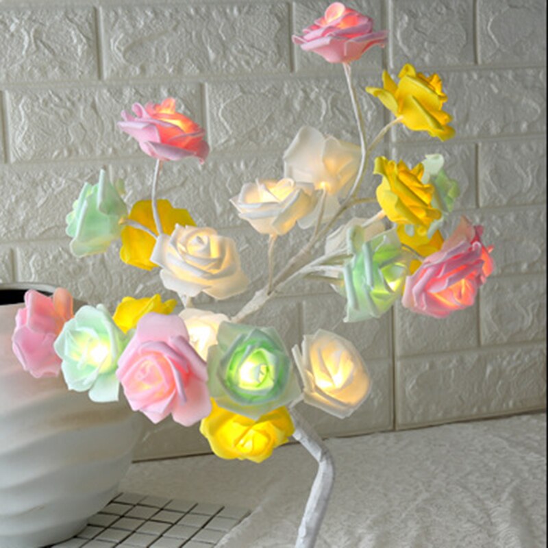 Lámpara de mesa con forma de rosa con flores y árbol de rosas para sala de estar y dormitorio SKD88