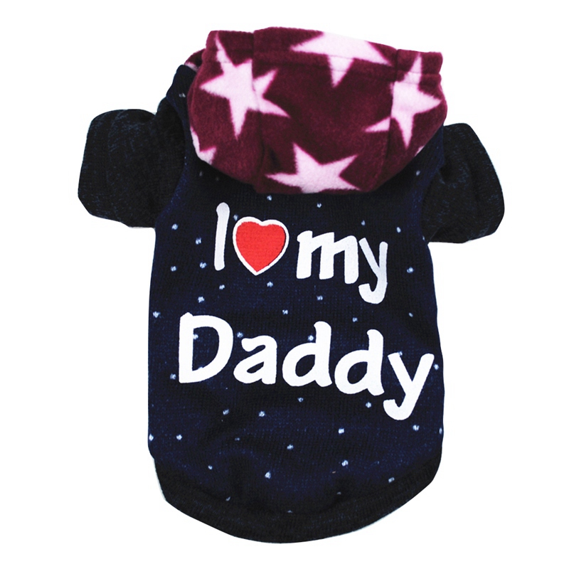 Dog Hoodie Pet Dog Clothes Letter Printed Jacket Cotton Warm Clothes for Small Dogs Chihuahua Pug Bulldog Clothing c: Dark Blue / S