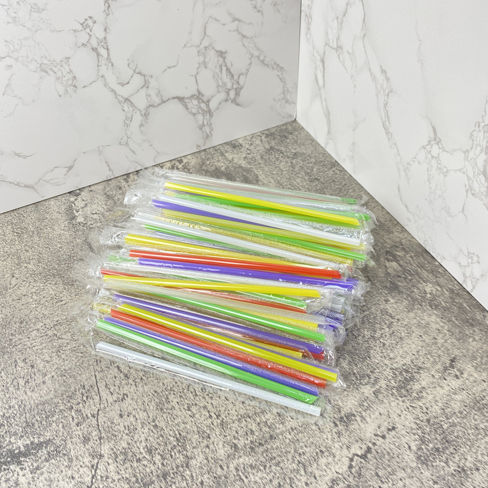 100 Stück transparente, einzeln verpackte Trink-PP-Strohhalme, Getränkestrohhalme, Partyzubehör, hochwertiges PP-Material, 18 cm lang, 6 mm breit: MULTI