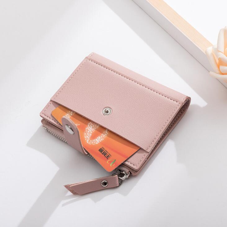Dames korte portemonnee koreaanse ultradunne portemonnee voor meerdere kaarten zachte pu-munten portemonnee