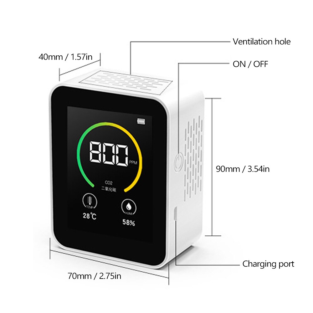 Carbon Dioxide CO2 Detector CO2 tester Gas Concentration Content Color Screen TFT Intelligent Air Tester detector co2