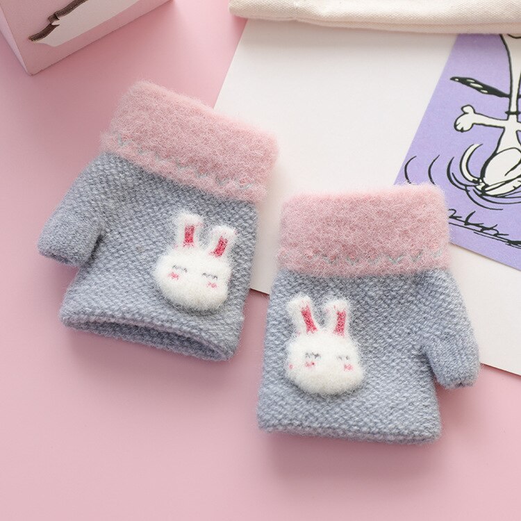 For 1~3Y baby infant Winter half finger knitted gloves rabbit knit warm half fingerless gloves for little baby child