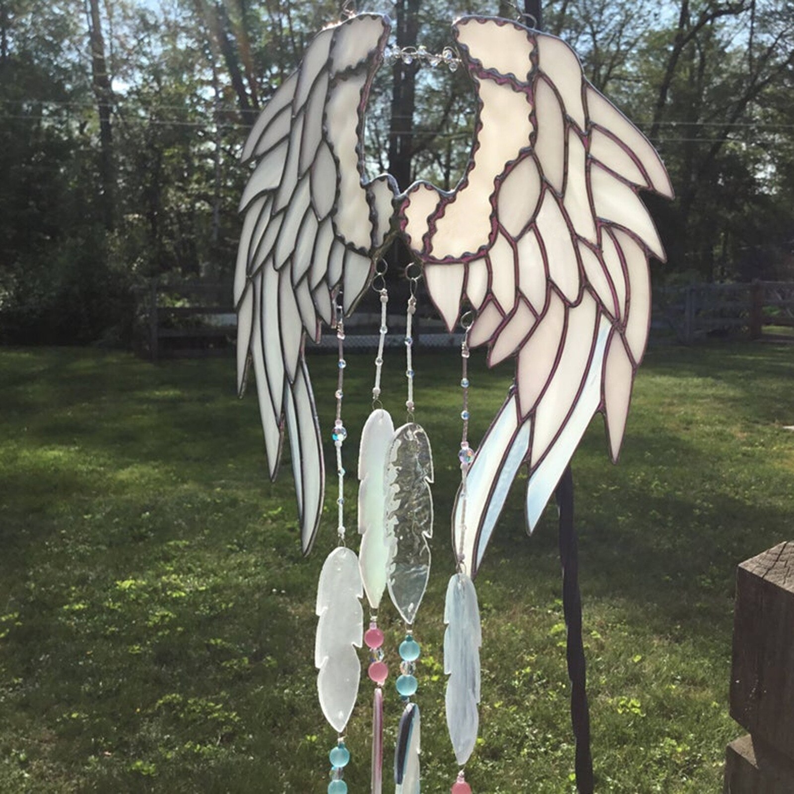 Little angel's feather wind chimes stained glass handmade original and exclusive yard garden outdoor home decoration ornaments