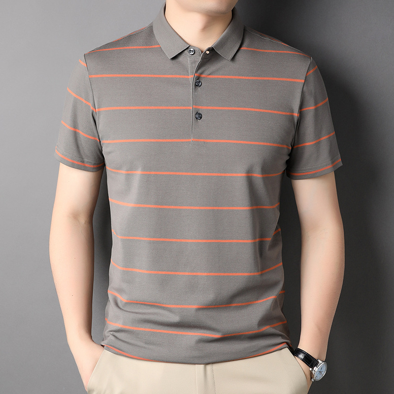 Brand Summer Polo Shirts Men Short Sleeve T-shirt British Knit Polos Casual Stripe Fashion Poloshirts Ice Silk Fabric Tops