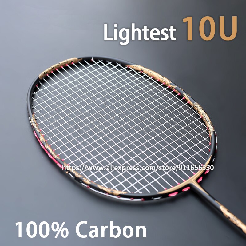 Super Licht 10U 52G 100% Carbon Fiber Badminton Rackets Strung Tassen 22-30LBS Professionele Training Racket Snelheid Sport Volwassen: WHITE
