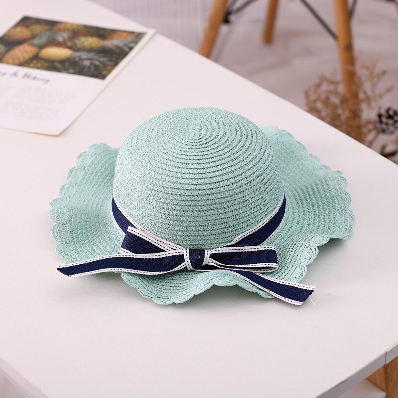 REYI001 summer kids girl casual straw hat Baby children Breathable Floppy large brim ribbon bowknot sun hat panama gorros: 002