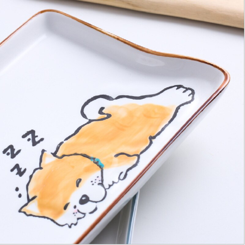 Cartoon Puppy Japanse Stijl Vierkante Plaat Keramische Plaat Rechthoekige Sushi Tray Leuke Hond Schotel Creatieve Kinderen Diner Plaat