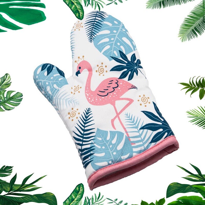 Flamingo mønster mikrobølgehandsker højtemperaturbestandige ovnhandsker grydelapper isoleret pude termostabilitet køkkenredskaber
