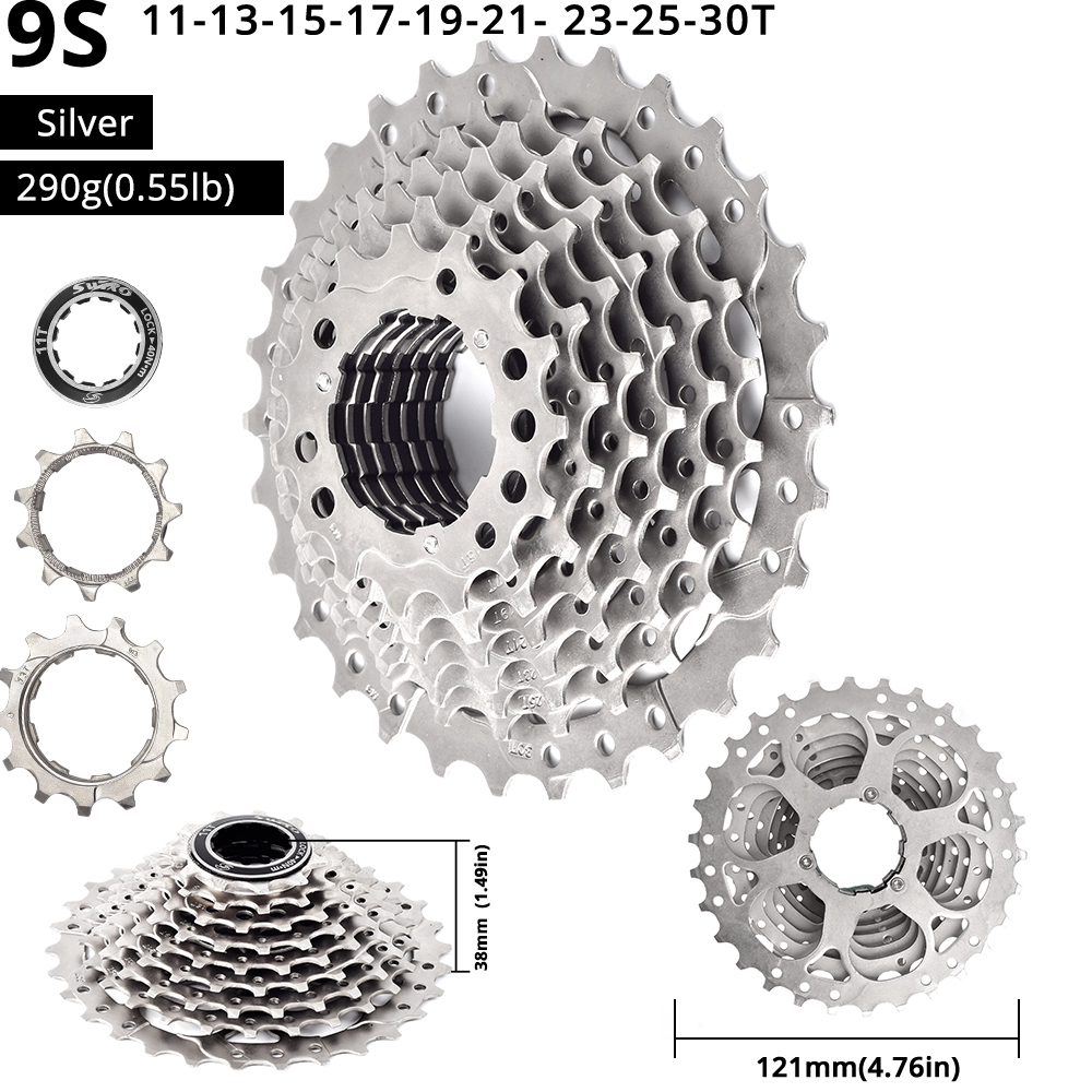 SWTXO Silver 9 Speed Cassette Freewheel For SHIMAN0 Mountain Bicycle Flywheel 9S 11-36T 23T 25T 28T 30T Cycling Accessories: 30T Silver