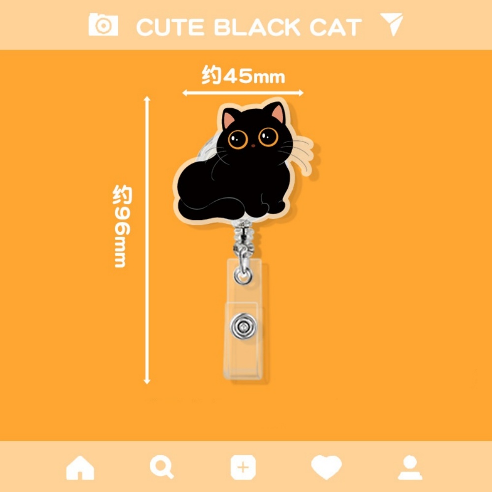 Bonito gato preto acrílico titular do crachá dos desenhos animados animal retrátil crachá carretel enfermeira médico escritório uso clipe id titular do cartão crachá carretel: Preto
