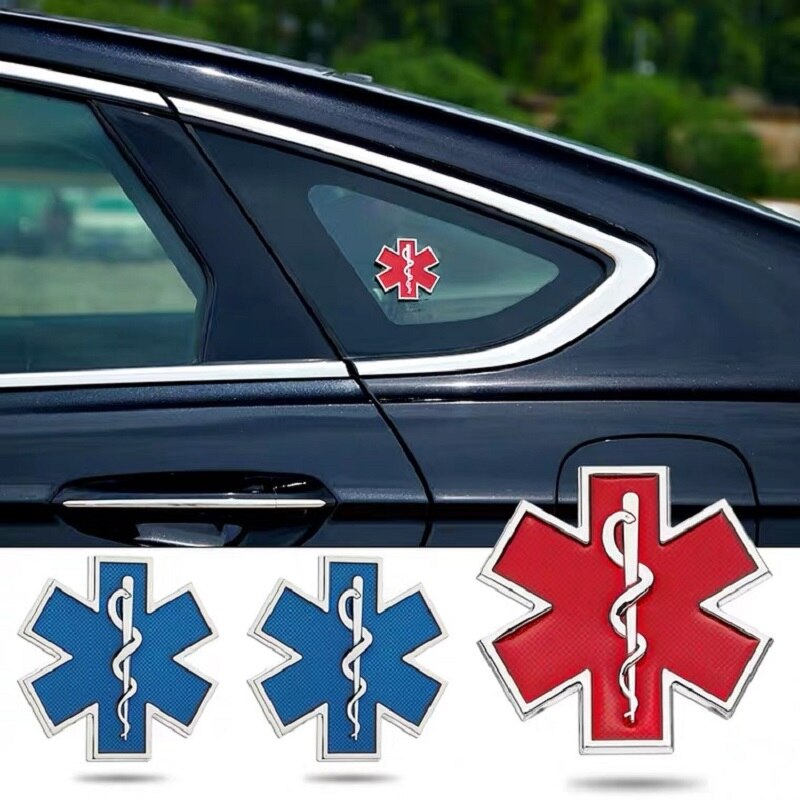 Auto Bewerkt Metalen Sticker Ster Van Leven Logo Blauw Emergency Ambulance Logo Badge Auto Side Fender Trunk Decoratie Accessoires