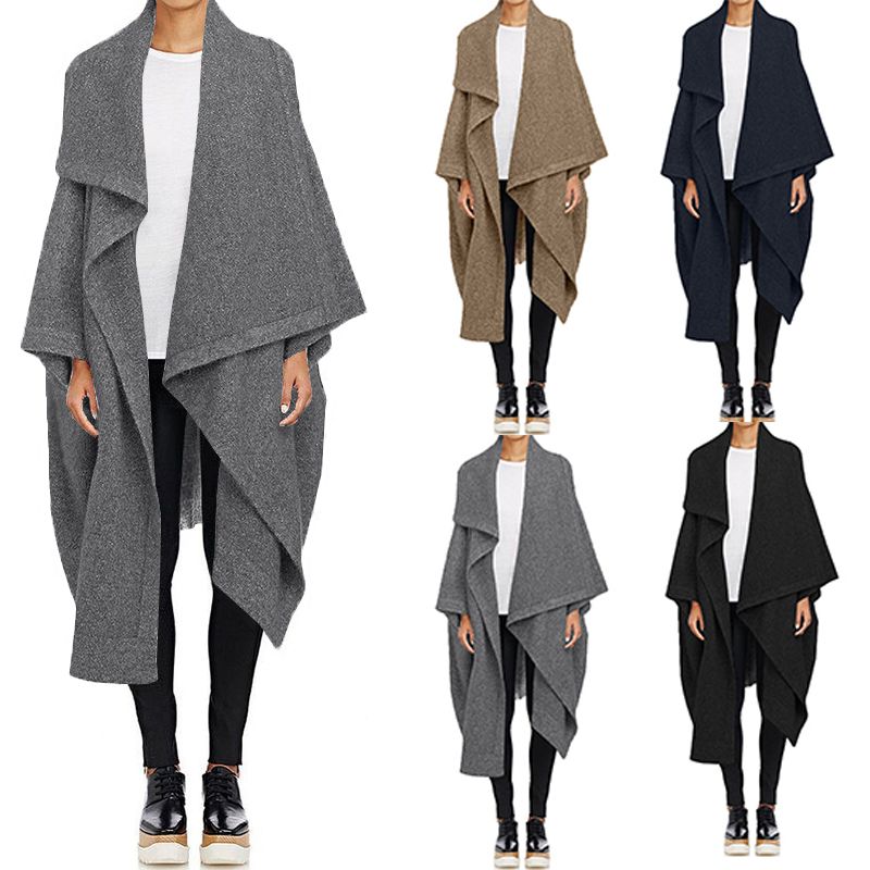 ZANZEA décontracté longue Trench femmes manteaux automne revers cou Cardigan vestes femme laine Cape Poncho grande taille hauts