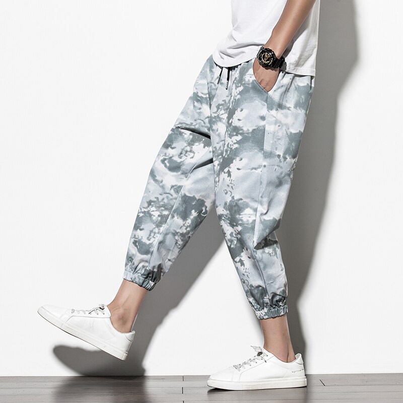 Streetwear sommar casual haremsbyxor män joggingbyxor män fitnessbyxor herr ankel-legth harajuku tryckta byxor: Kinesisk storlek s / Grå