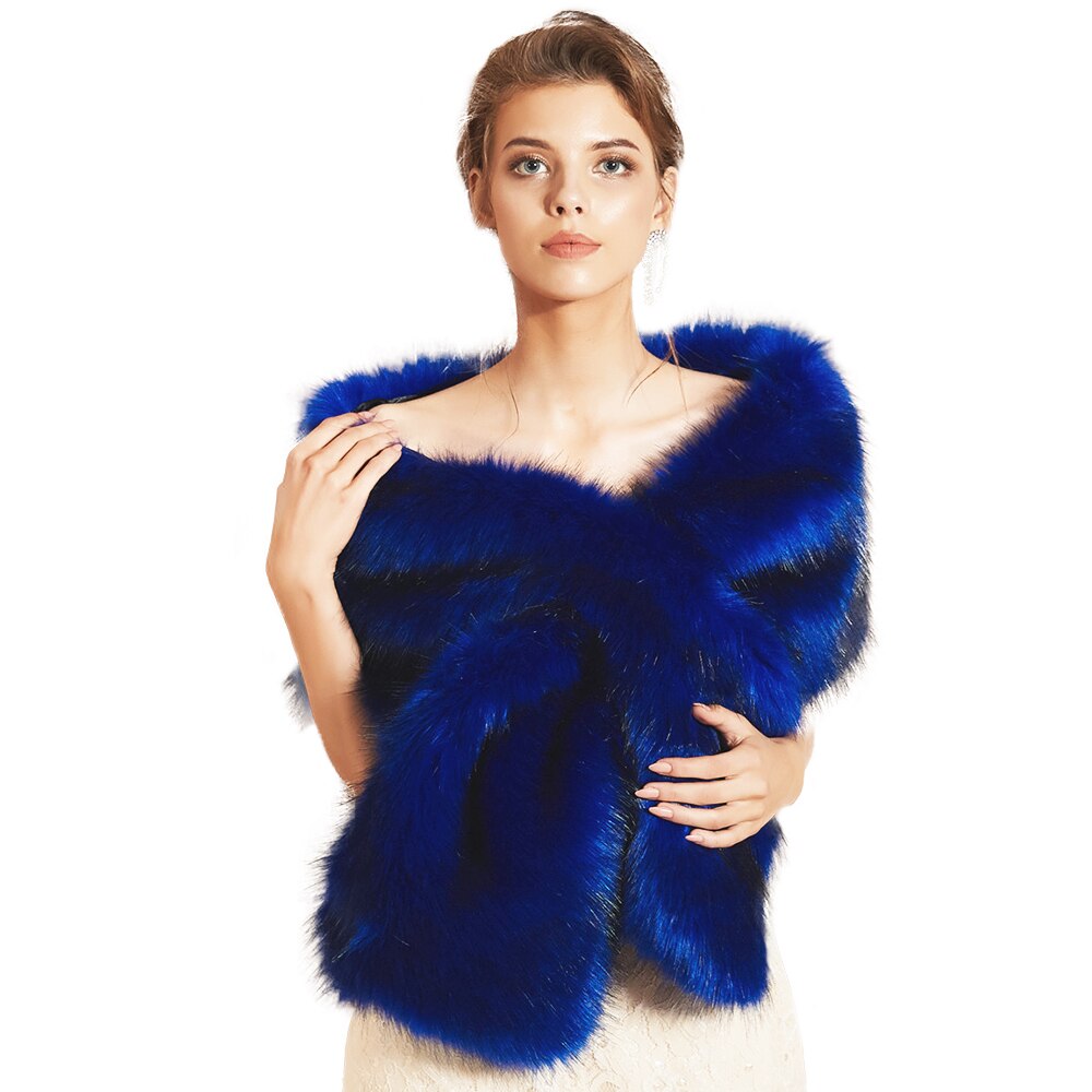Kongeblå kvinder vinter varm aften fest sjal termisk daglig faux fur dame wrap bryllup brude brude rullet kappe brudepige stjal: Default Title