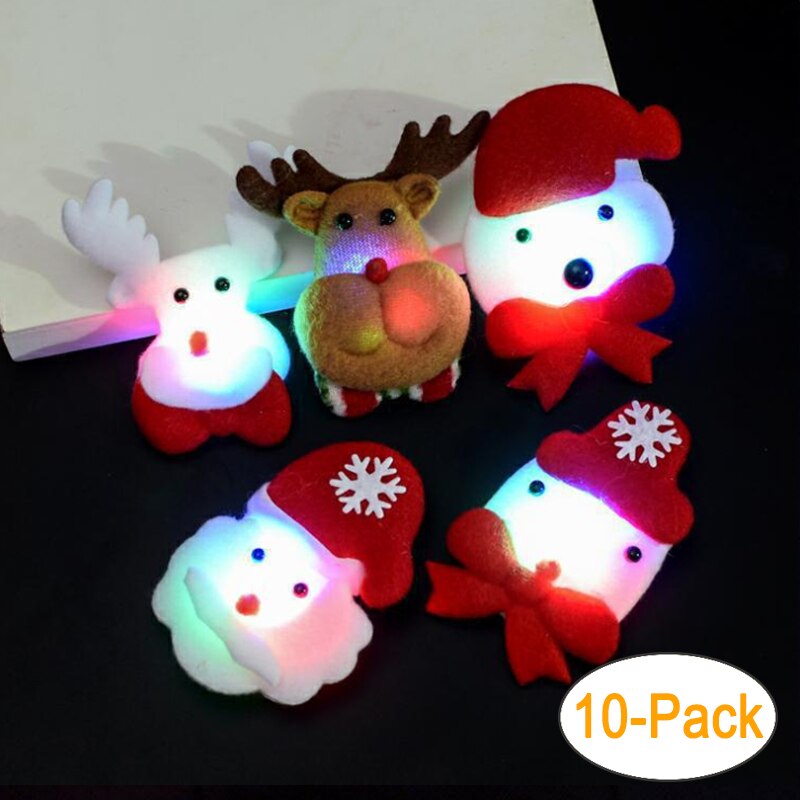 10Pack Christmas LED Light Up Slap Bracelet Brooch Glasses Plush Headband Antler Halloween Christmas Party Decorations: Brooch