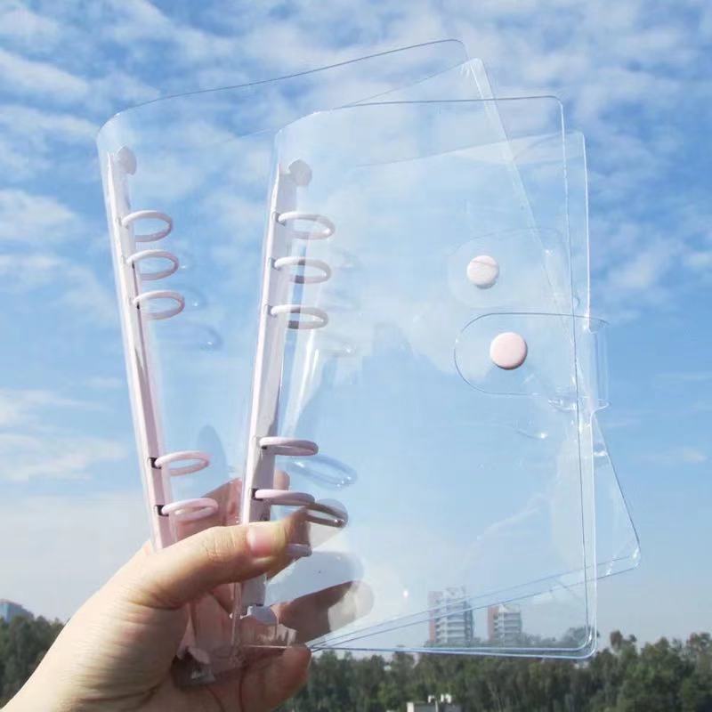 Clear PVC Notebook Cover Standard 6 Rings A6/Notebook Cover Protector 6 Round Ring Binder Loose Leaf Folder for Notebook Diar: A5-pink