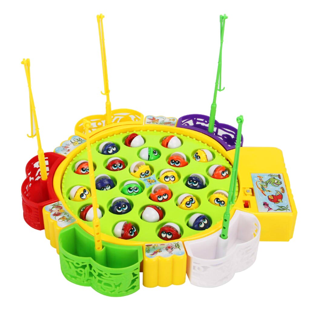 Colorful Fishing Game Toy Set With Electronic Rotating Board And 24 Fishes