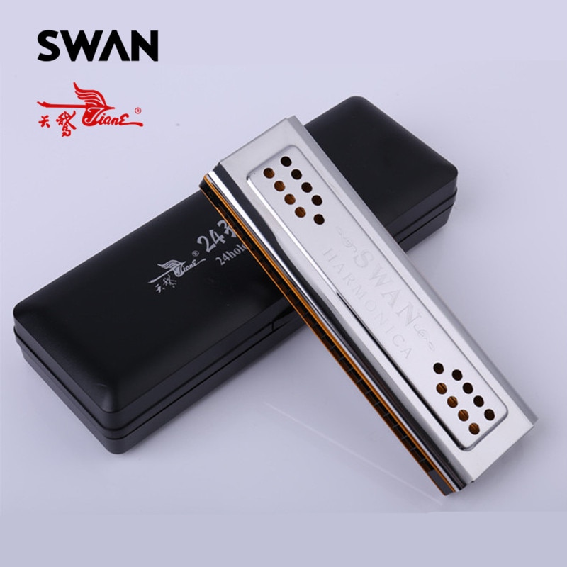 Swan SW24-12A Double Side Harmonica C/G Keys 24 Holes Copper Board Stainless Steel Cover Board Tremolo Harmonica In Plastic Box